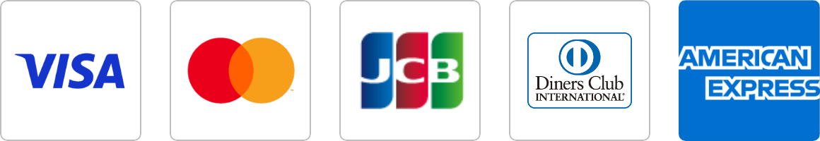 VISA, MasterCard, JCB, Diners Club, American Express